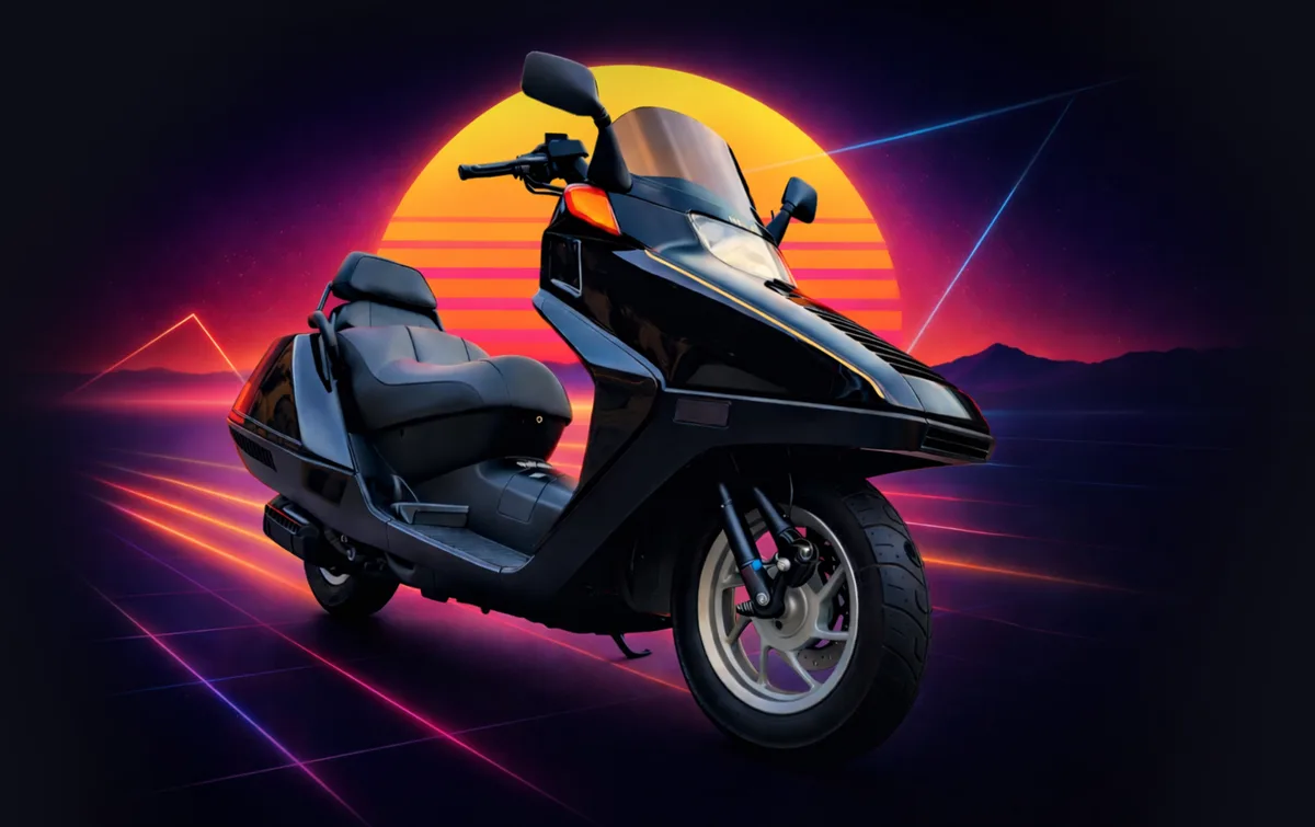 Honda CN 250 in stile synthwave anni Ottanta